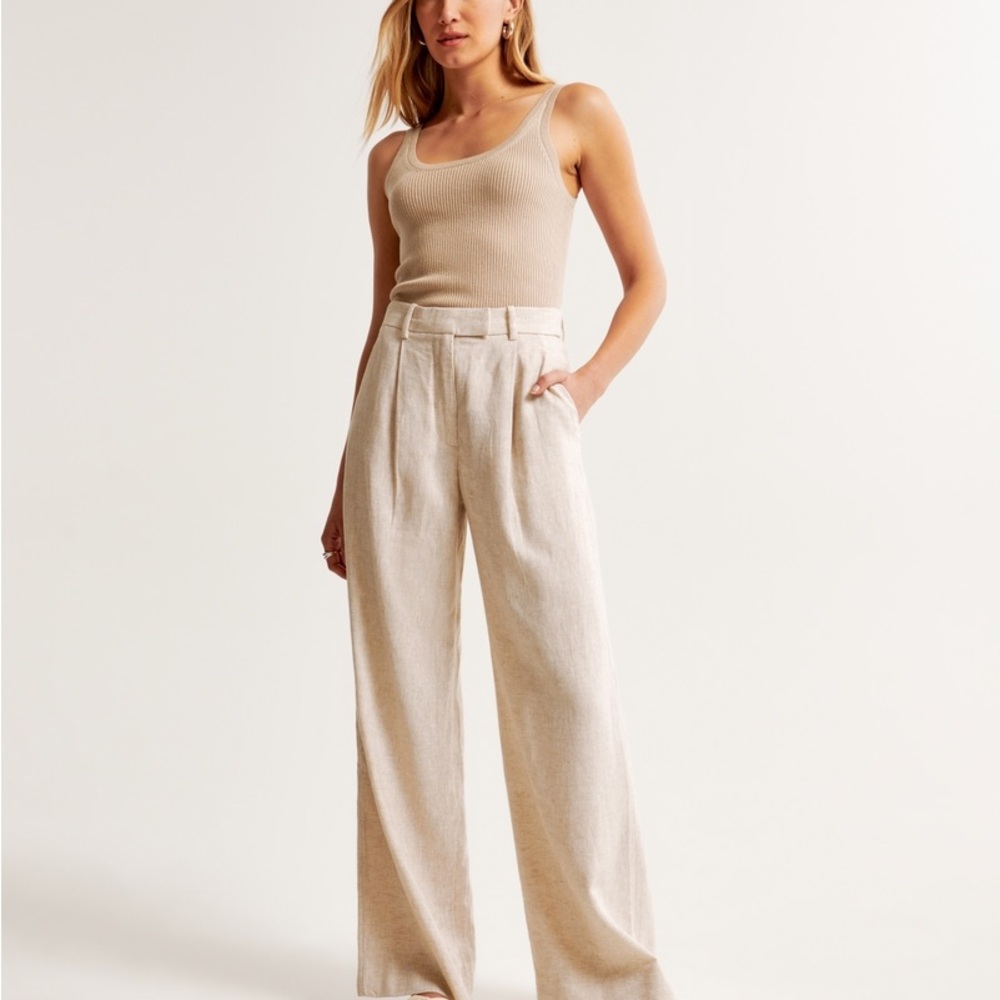 NWOT Abercrombie Curve Love Harper Tailored Linen Pant - light beige - size 27